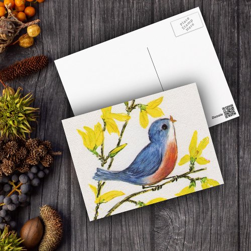Cute Singing Blue Bird Tree Postcard