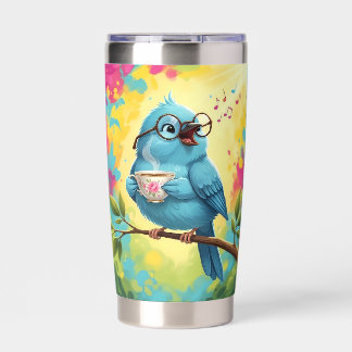 Cute Singing Blue Bird Water Bottle   Insulated Tumbler