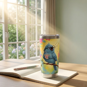 Cute Singing Blue Bird Water Bottle Insulated Tumbler