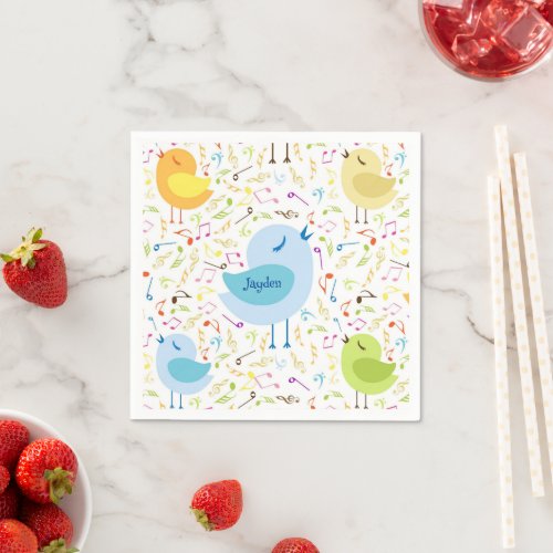 Cute Singing Blue Bird with Musical Notes Napkins