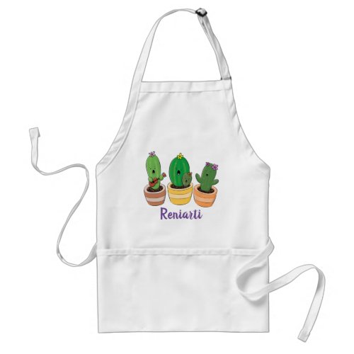 Cute singing cactus trio cartoon illustration adult apron