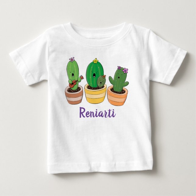 Cute singing cactus trio cartoon illustration baby T-Shirt (Front)