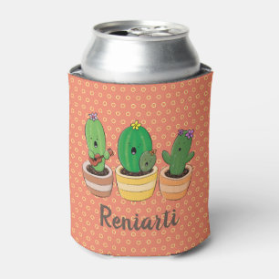 Cute singing cactus trio cartoon illustration can cooler
