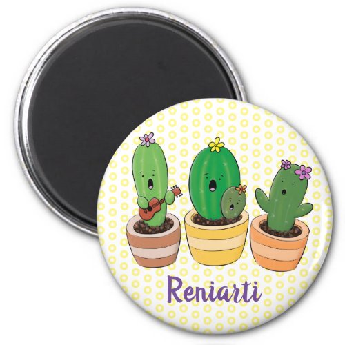 Cute singing cactus trio cartoon illustration magnet