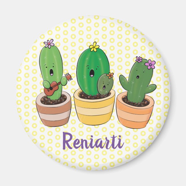 Cute singing cactus trio cartoon illustration magnet (Front)