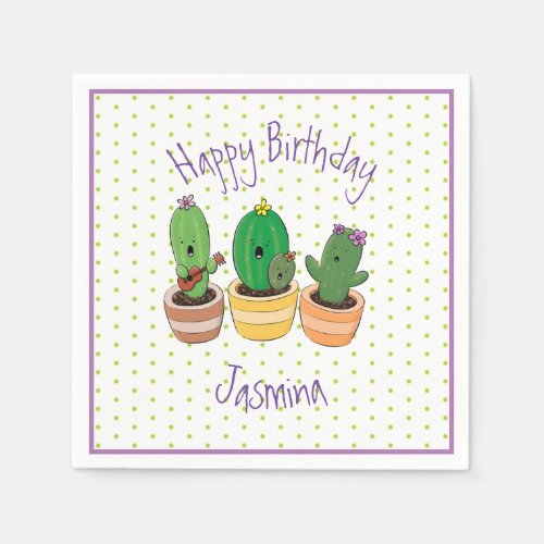 Cute singing cactus trio cartoon illustration napkins