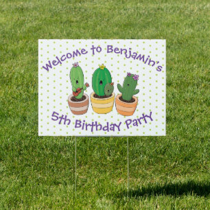Cute singing cactus trio cartoon illustration sign