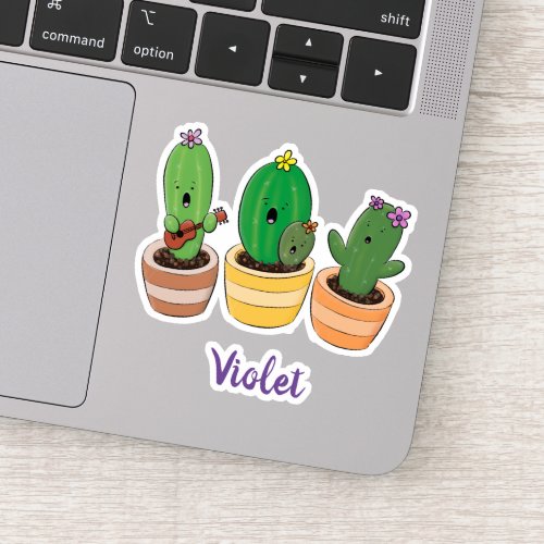 Cute singing cactus trio cartoon illustration sticker