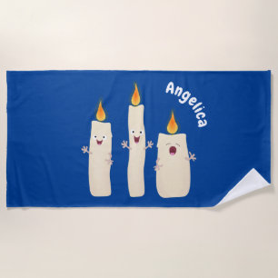 Cute singing candle trio cartoon beach towel