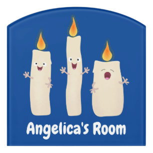 Cute singing candle trio cartoon door sign