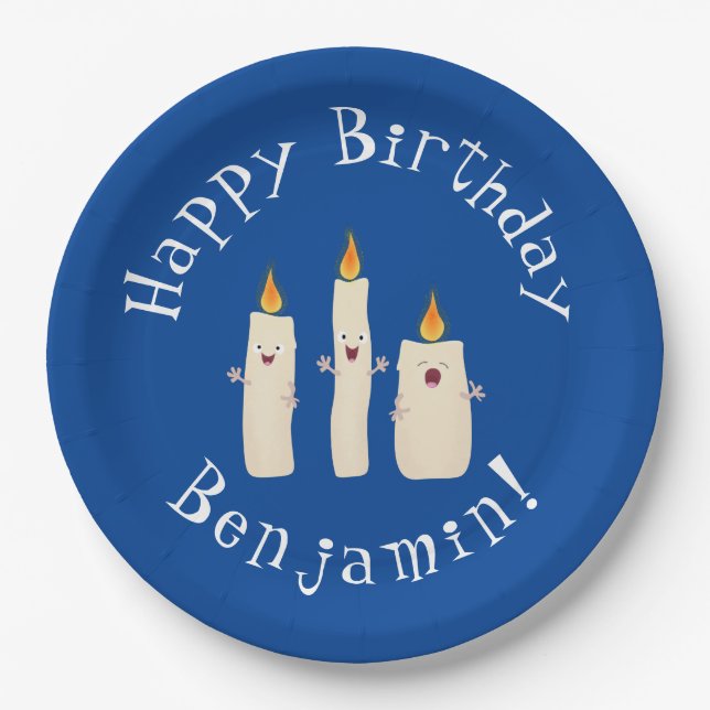 Cute singing candle trio cartoon paper plates (Front)