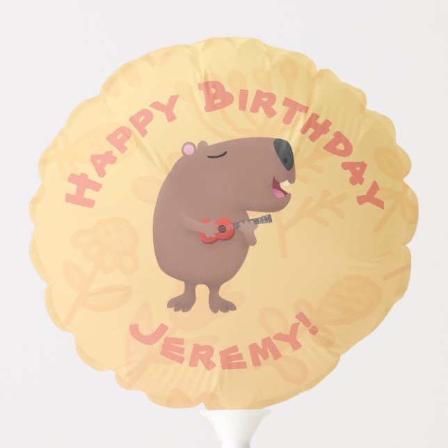 Cute singing capybara personalised birthday balloon (Front)