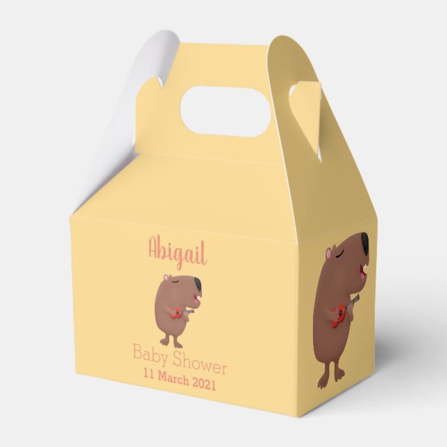 Cute singing capybara personalised birthday favor boxes (Front Side)