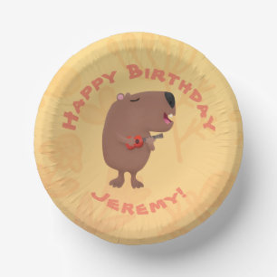 Cute singing capybara personalised birthday paper bowls