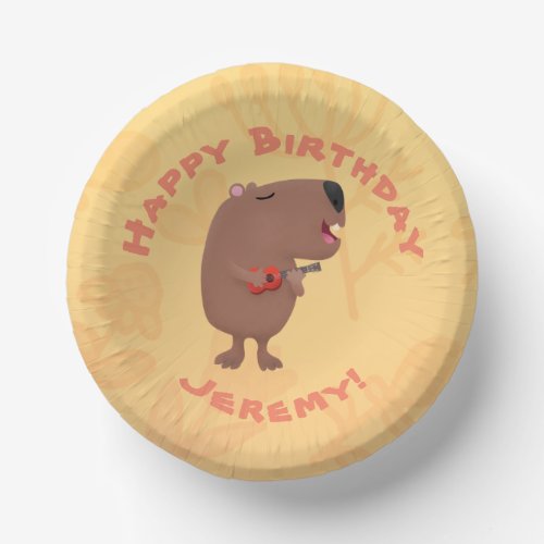 Cute singing capybara personalised birthday paper bowls