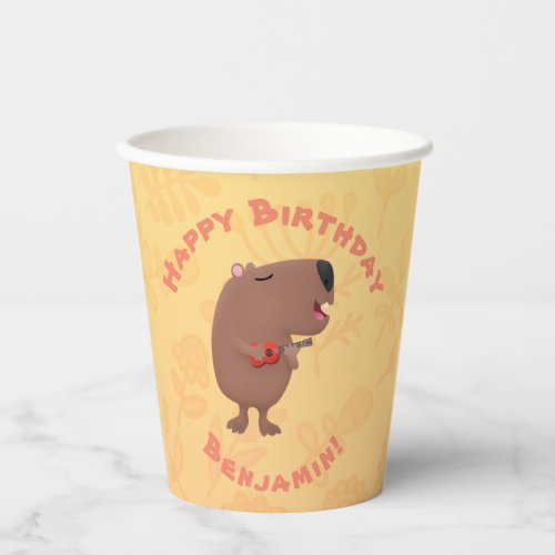 Cute singing capybara personalised birthday paper cups