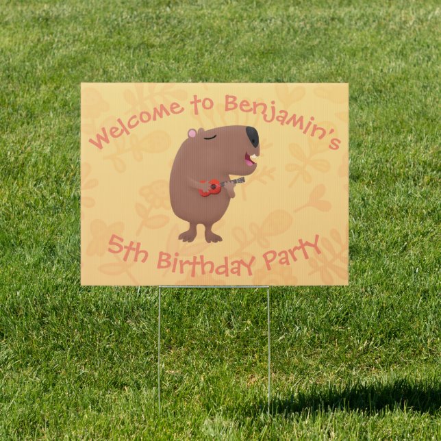 Cute singing capybara personalised birthday sign (Insitu)