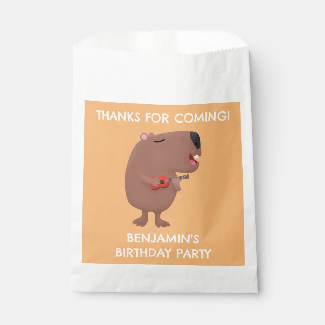 Cute singing capybara personalized birthday favor bag (Front)