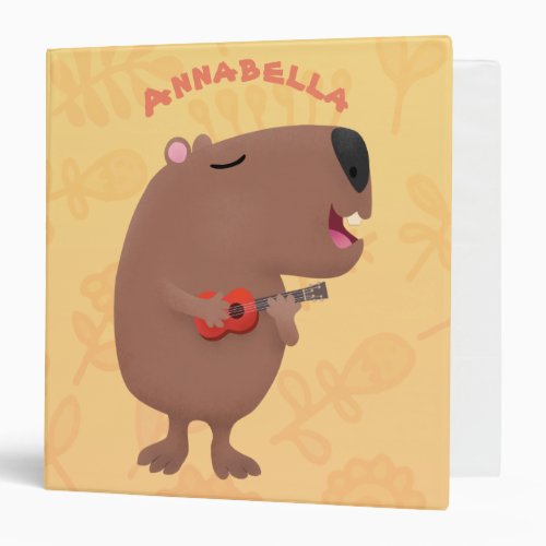 Cute singing capybara ukulele cartoon illustration 3 ring binder
