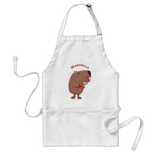 Cute singing capybara ukulele cartoon illustration adult apron