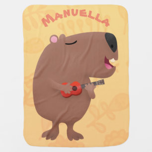 Cute singing capybara ukulele cartoon illustration baby blanket