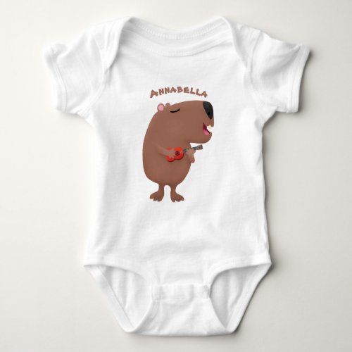 Cute singing capybara ukulele cartoon illustration baby bodysuit