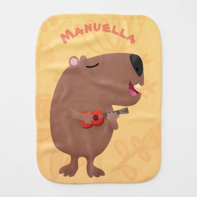 Cute singing capybara ukulele cartoon illustration baby burp cloth (Front)