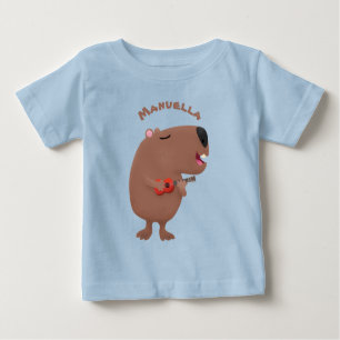 Cute singing capybara ukulele cartoon illustration baby T-Shirt