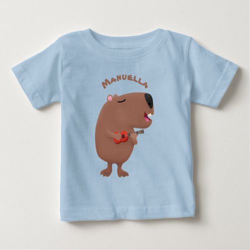 Cute singing capybara ukulele cartoon illustration baby T_Shirt