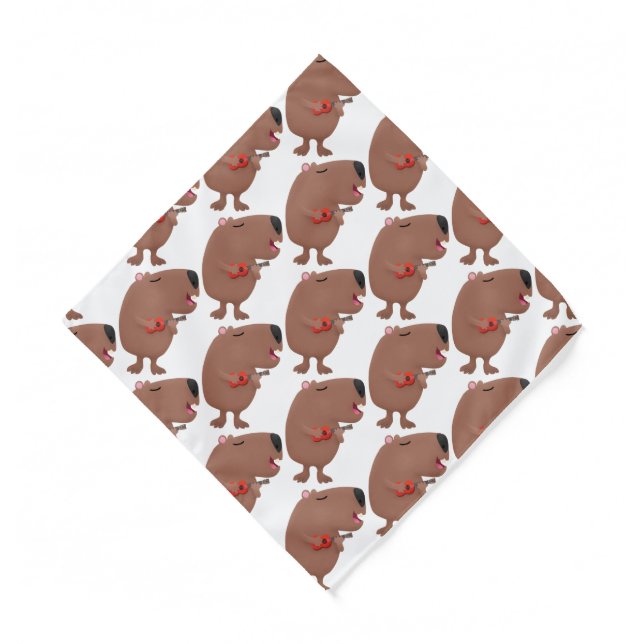 Cute singing capybara ukulele cartoon illustration bandana (Front)