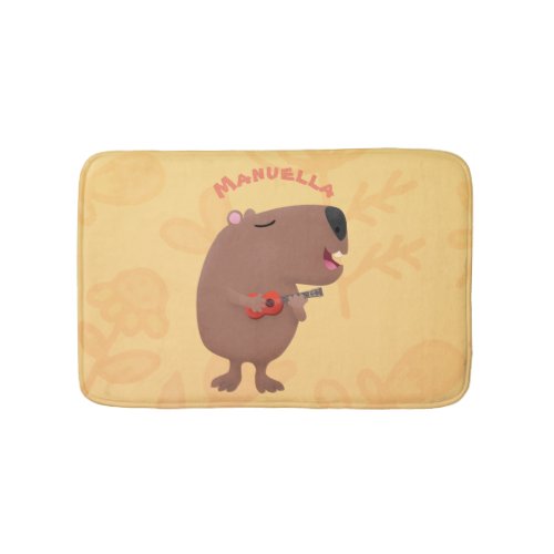 Cute singing capybara ukulele cartoon illustration bath mat