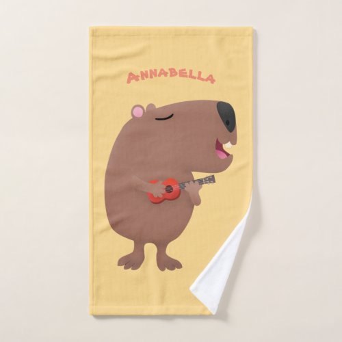 Cute singing capybara ukulele cartoon illustration bath towel set