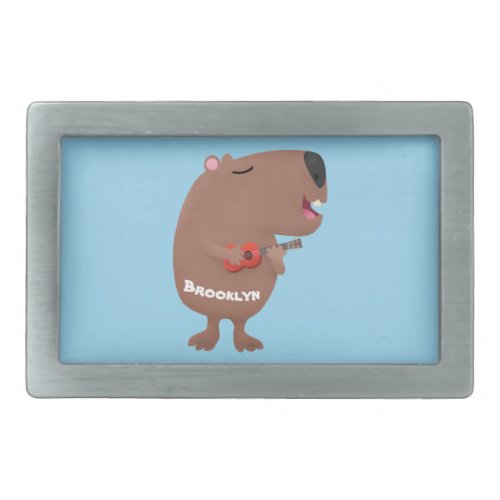 Cute singing capybara ukulele cartoon illustration belt buckle