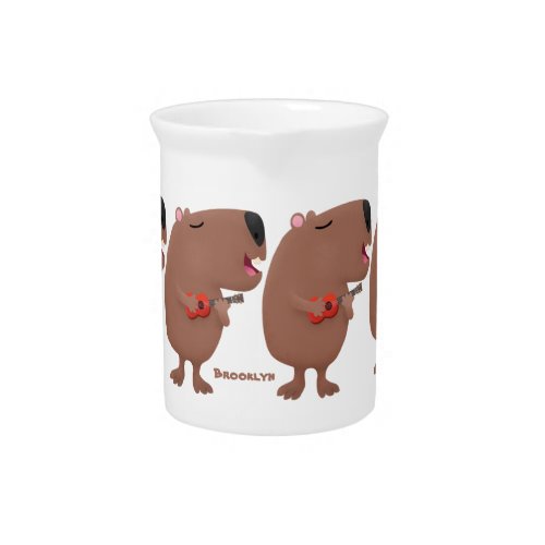 Cute singing capybara ukulele cartoon illustration beverage pitcher