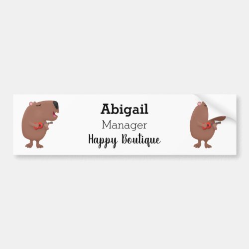 Cute singing capybara ukulele cartoon illustration bumper sticker