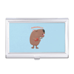 Cute singing capybara ukulele cartoon illustration business card case