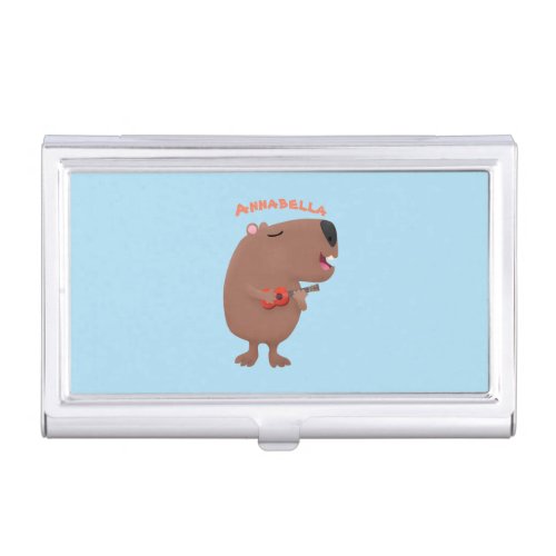 Cute singing capybara ukulele cartoon illustration business card case