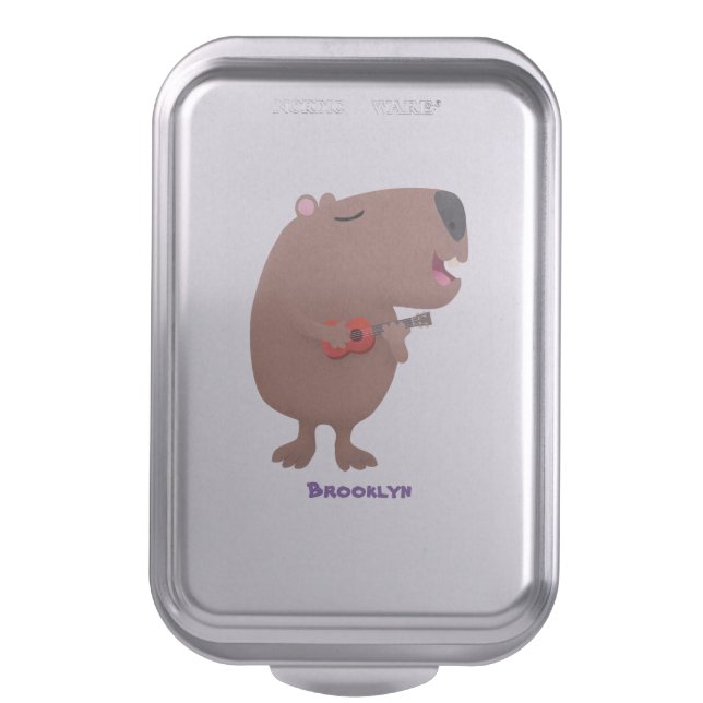Cute singing capybara ukulele cartoon illustration cake pan (Front Vertical)