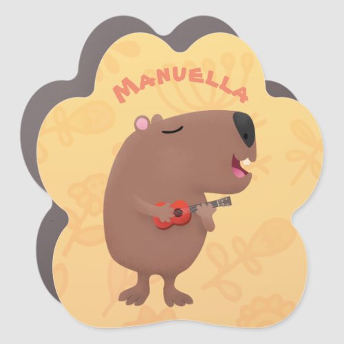 Cute singing capybara ukulele cartoon illustration car magnet