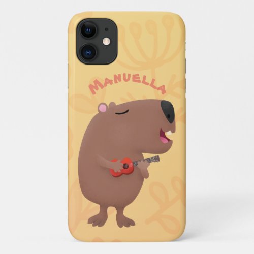 Cute singing capybara ukulele cartoon illustration iPhone 11 case