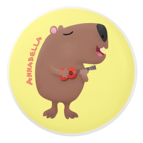 Cute singing capybara ukulele cartoon illustration ceramic knob