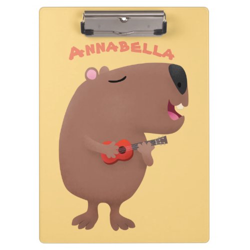 Cute singing capybara ukulele cartoon illustration clipboard