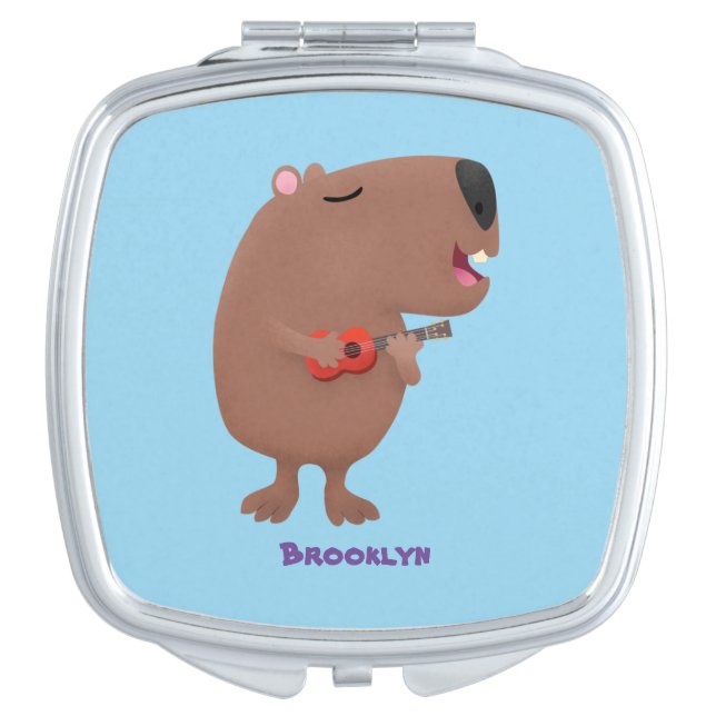 Cute singing capybara ukulele cartoon illustration compact mirror (Front)