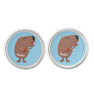 Cute singing capybara ukulele cartoon illustration cufflinks