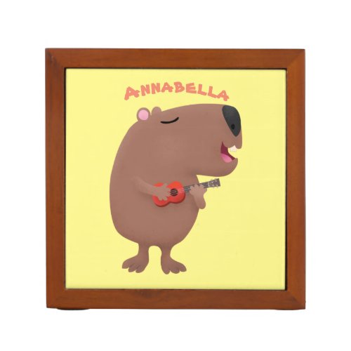 Cute singing capybara ukulele cartoon illustration desk organizer