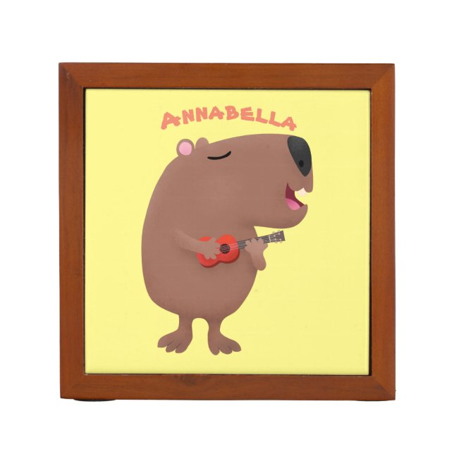 Cute singing capybara ukulele cartoon illustration desk organizer (Front)