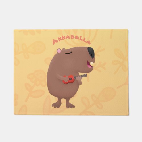 Cute singing capybara ukulele cartoon illustration doormat