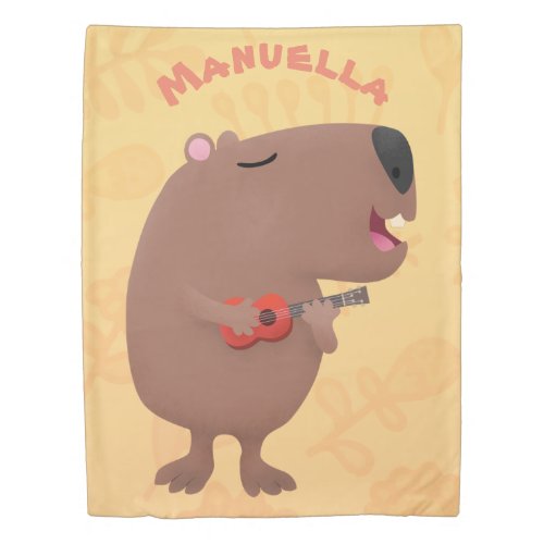 Cute singing capybara ukulele cartoon illustration duvet cover