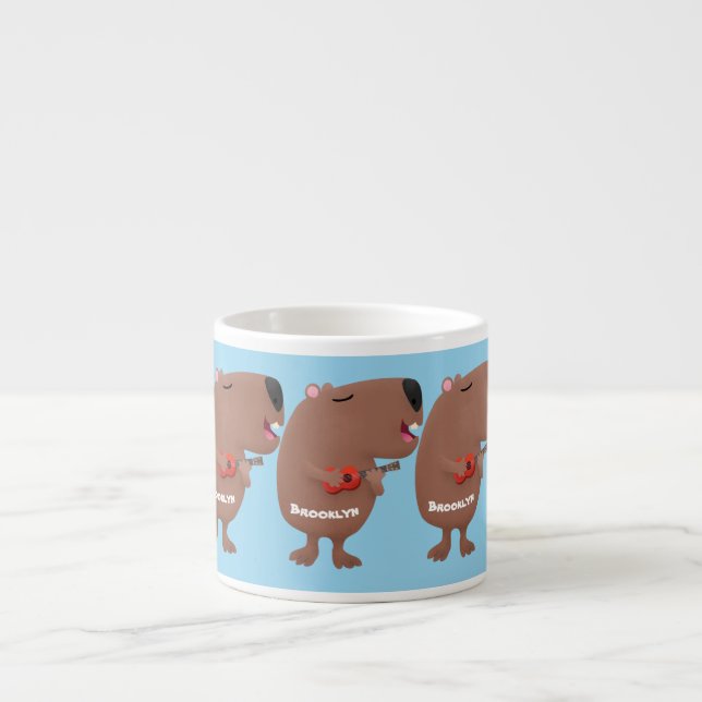 Cute singing capybara ukulele cartoon illustration espresso cup (Front)