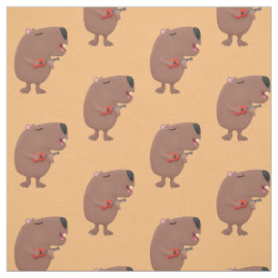 Cute singing capybara ukulele cartoon illustration fabric